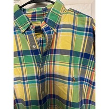 Polo Ralph Lauren Mens Plaid Button Down Shirt Yellow Green Blue XLT