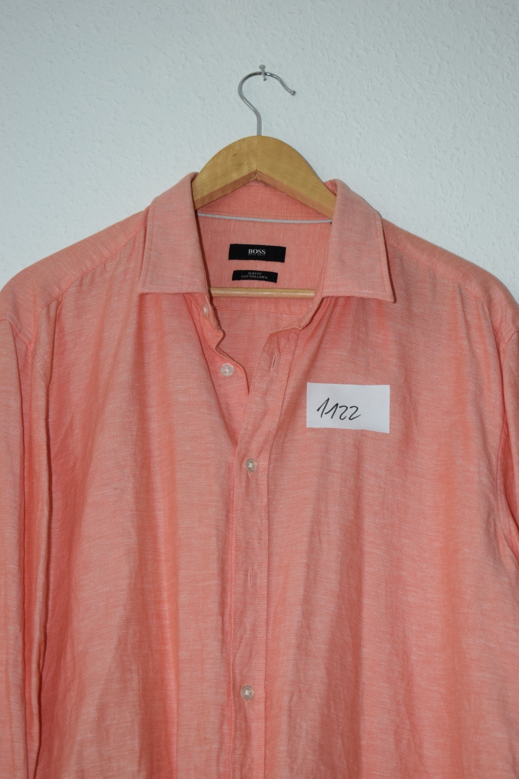 Hugo Boss Slim Fit Cotton Line Shirt in Salmon Pink image 3