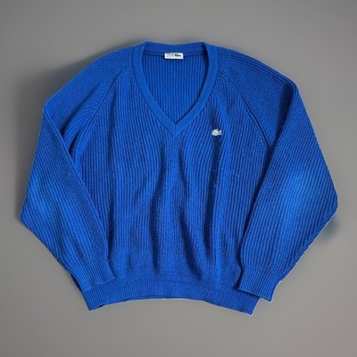 Vintage Negligee Lacoste Herren Royalblau V-Ausschnitt Heavy Knit Acryl Pullover | XXL
