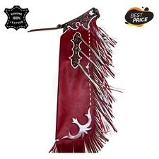 Custom Hand Tooled Leather Rodeo Chaps & Fringe Western Bull Riding Cowboy Gear
