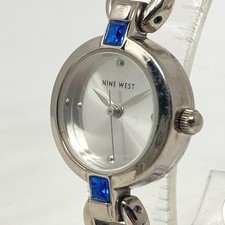 Vintage Nine West Womens Watch 22mm Silver Tone Blue Crystals New Battery 6.5"