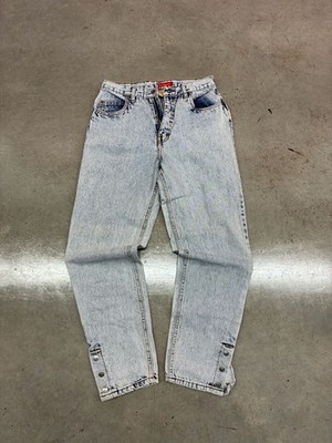 Vintage Bonjour Acid Wash High Rise Tapered Jeans with Ankle Snaps