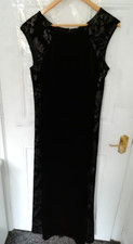 Roman Size 14 Velvet Maxi Dress Black Embroidered Occasion Back Zip New Stretchy