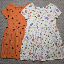 Cat  Jack Halloween Short Sleeve Dress Lot Girls XS 4-5 Pumpkins  Trick or...