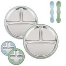 2 Pack Stainless Steel Baby Suction Plates 2 Pack Spoons, Utensils Baby Fee...