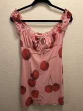 Kimchi Blue Pink Cherry Print Ruffle Mini Dress S