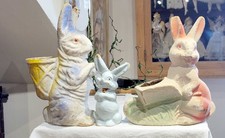 Three Larger Papier-mache Rabbits. F. N. Burt Co, USA, 1930s. Egg Carton Cont