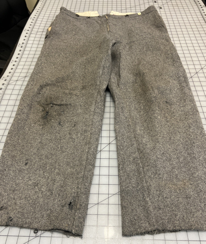 Repro 19th Century Men's 'Veteran' Worn Gray Wool Trousers, SZ 38" #112