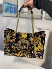 Versace Jeans Collection Black Gold Baroque Chain-Handle Tote