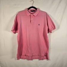 Vintage Polo Ralph Lauren Shirt Mens L Pink Short Sleeve Pique Made in USA Pony