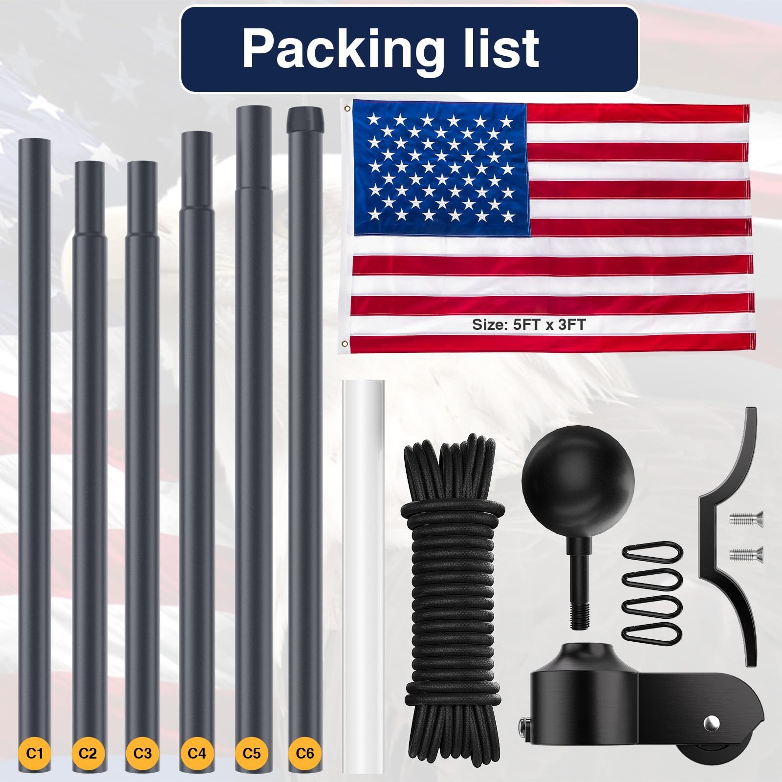 25 FT 12 Gauge Heavy Duty Flag Pole - Extra Thick Aluminum Flagpole kit with .