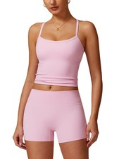 Workout Sets for Women Padded Sports Bra Tank Tops High Waist Booty Shorts Gy...