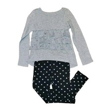 5-6 Children's Place Gray Lace Ruffled LS Top  Polka dot Jeggings Schoo Outfit
