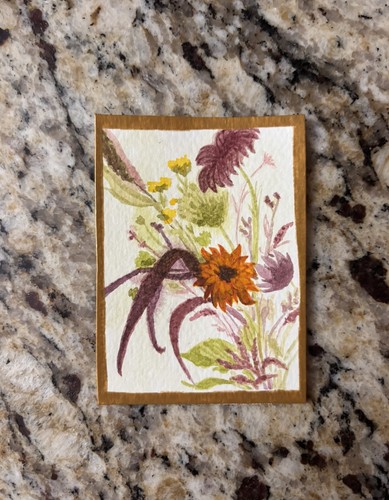ACEO original watercolor,fall floral arrangement,sunflowers,WoodsandWonders
