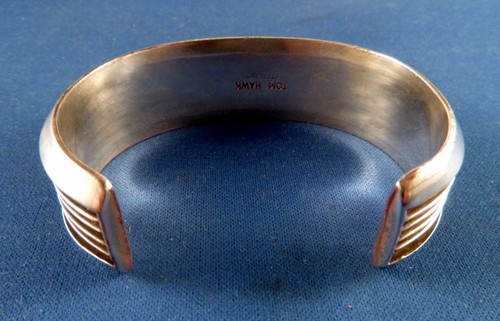 Navajo Rail Cuff BRACELET SIGNED Tom Hawk Sterling Si… - Gem
