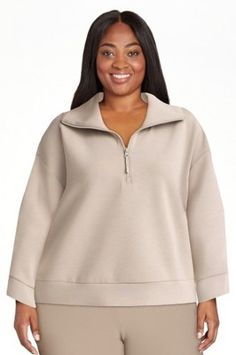 AVIA Women's XXL (20) Scuba Knit Pullover Top Quarter-Zip Grey Fog