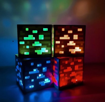 Minecraft Ore Block Night Light Interactive Lamp Portable Rechargeable LED Gamer