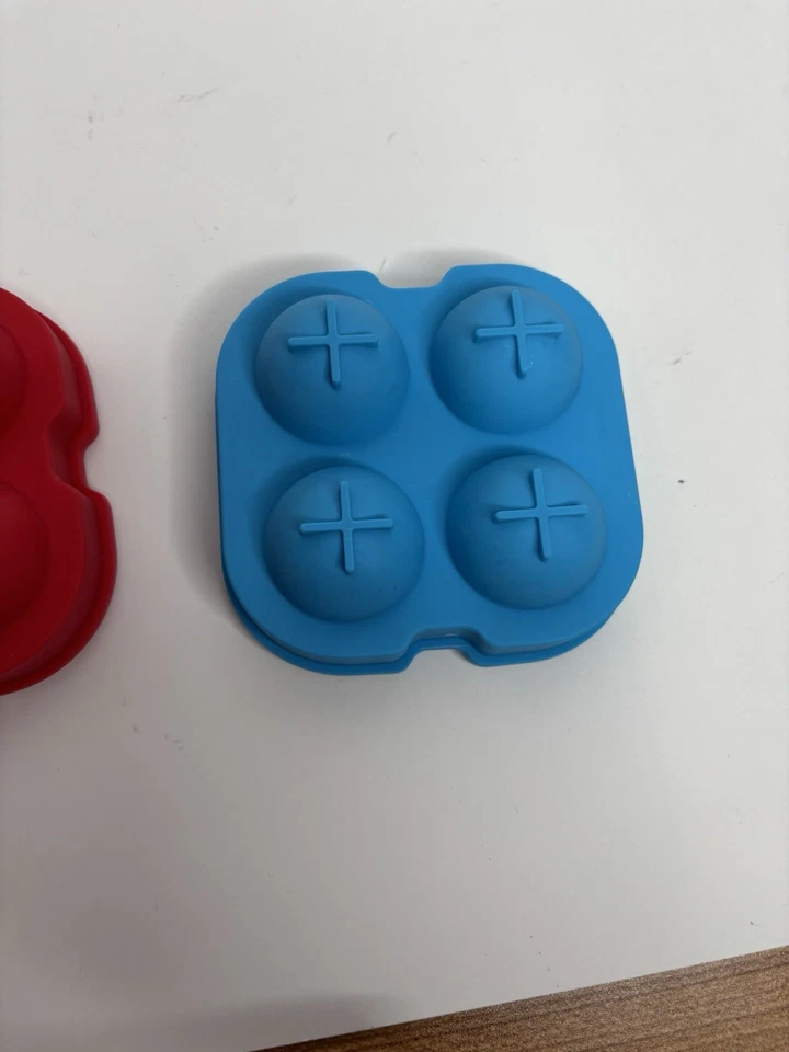 Silicone Round Ice Sphere Cube Tray Mold Lot of 2 1 blue 1 red each makes 4 - Image 3 of 4