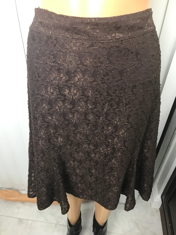 Nicole by Nicole Miller - Falda acampanada de encaje MARRÓN OSCURO, talla M. Gran Forma I Foto 2 de 4