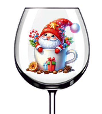 12x Weihnachten Kakao Wichtel in Tasse Vinyl Aufkleber Abziehbild Weinglas Flasche Party Tasche