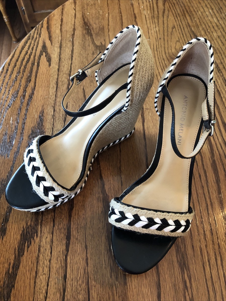 Antonio Melani Black And White Espadrille Wedge Sandal Size 8.5 | eBay