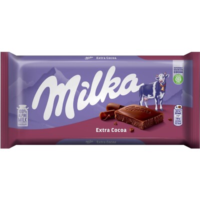 MILKA Extra Cocoa Chocolate Bar | 100 g / 3.5 oz | European Alpine Milk
