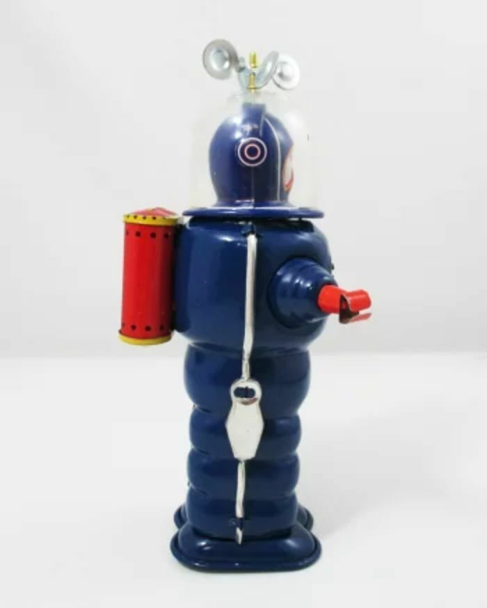 MOON EXPLORER ロボット。ブリキ人形 MOON EXPLORER Blue Wind up Tin Toy Robot Retro TIN TOM TOY from