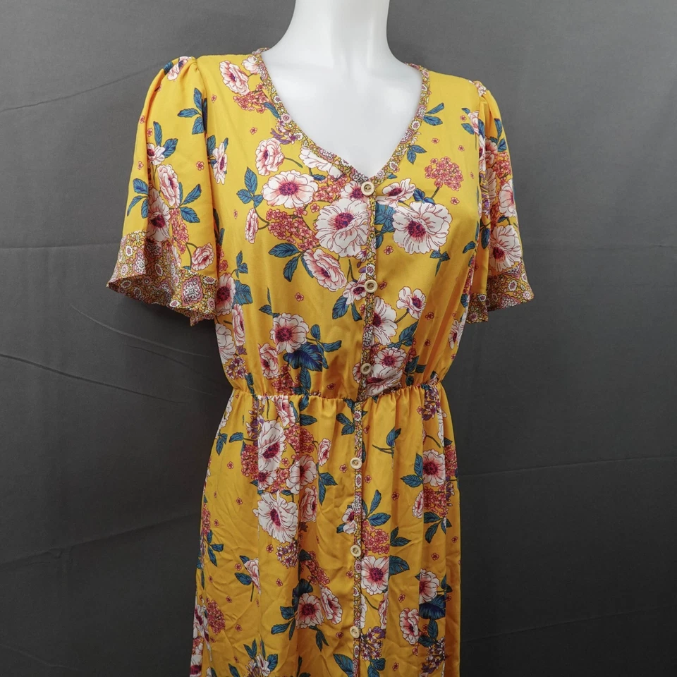Mujer Vestido Pequeño Amarillo Floral Cottagecore Midi Blusa Retro Romántico Elegante Foto 2 de 4