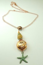 Lampwork Shell Patina Starfish Large Swirl Necklace Handmade Jewelry