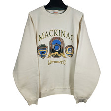 VTG Mackinac American Wilderness Sweatshirt XL Ivory White Green Pullover Crewne