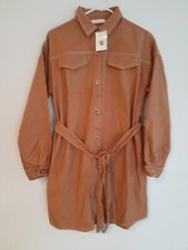 Idem Ditto Mini Dress Denim Tunic Womens Medium Hazel Brown Pockets New Sale