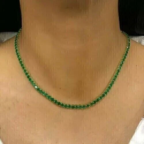 15Ct Round Cut Lab Created Green Emerald Tennis Necklace 14K White Gold Plated - Image 4 of 4
