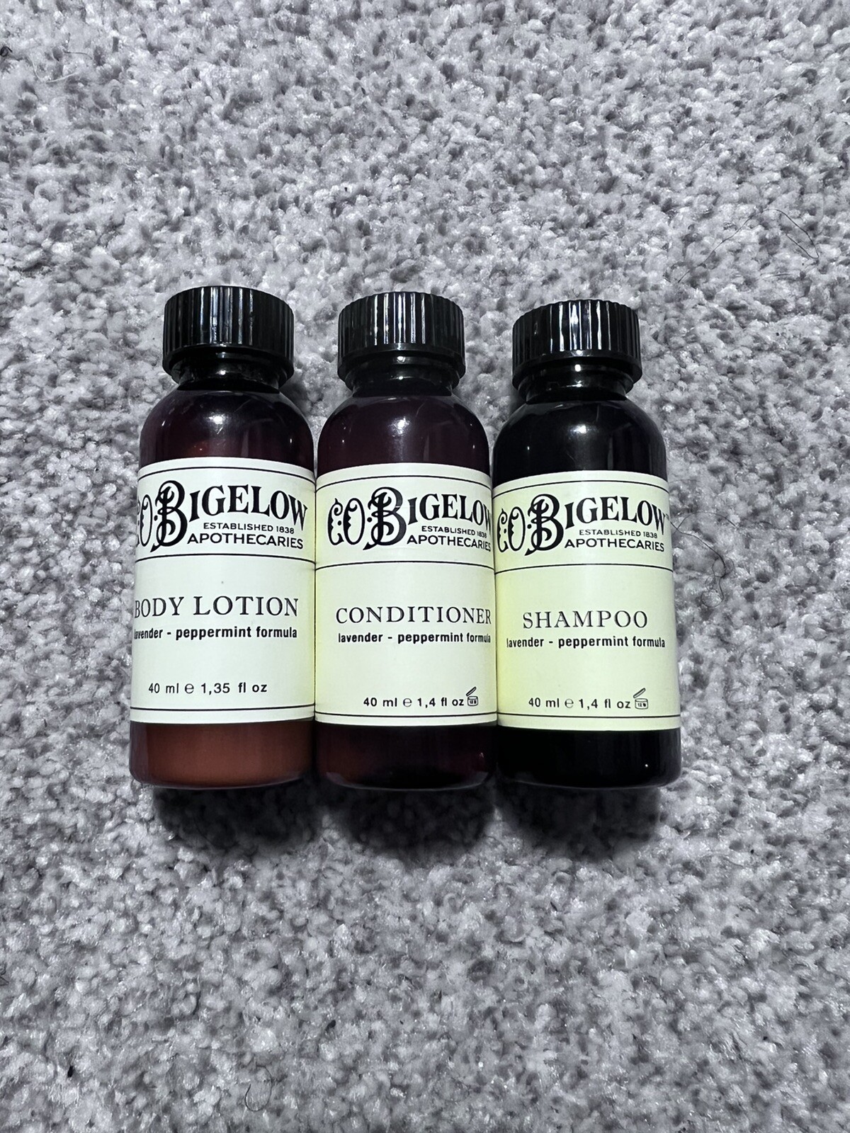 3 CO Bigelow Lavender Peppermint Travel Set Lotion 2019/Shampoo