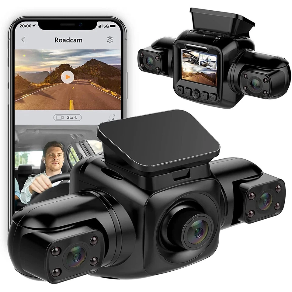 4K 3 Lens Car DVR Dash Cam Video Recorder G-Sensor  1080P Front Inside Camera