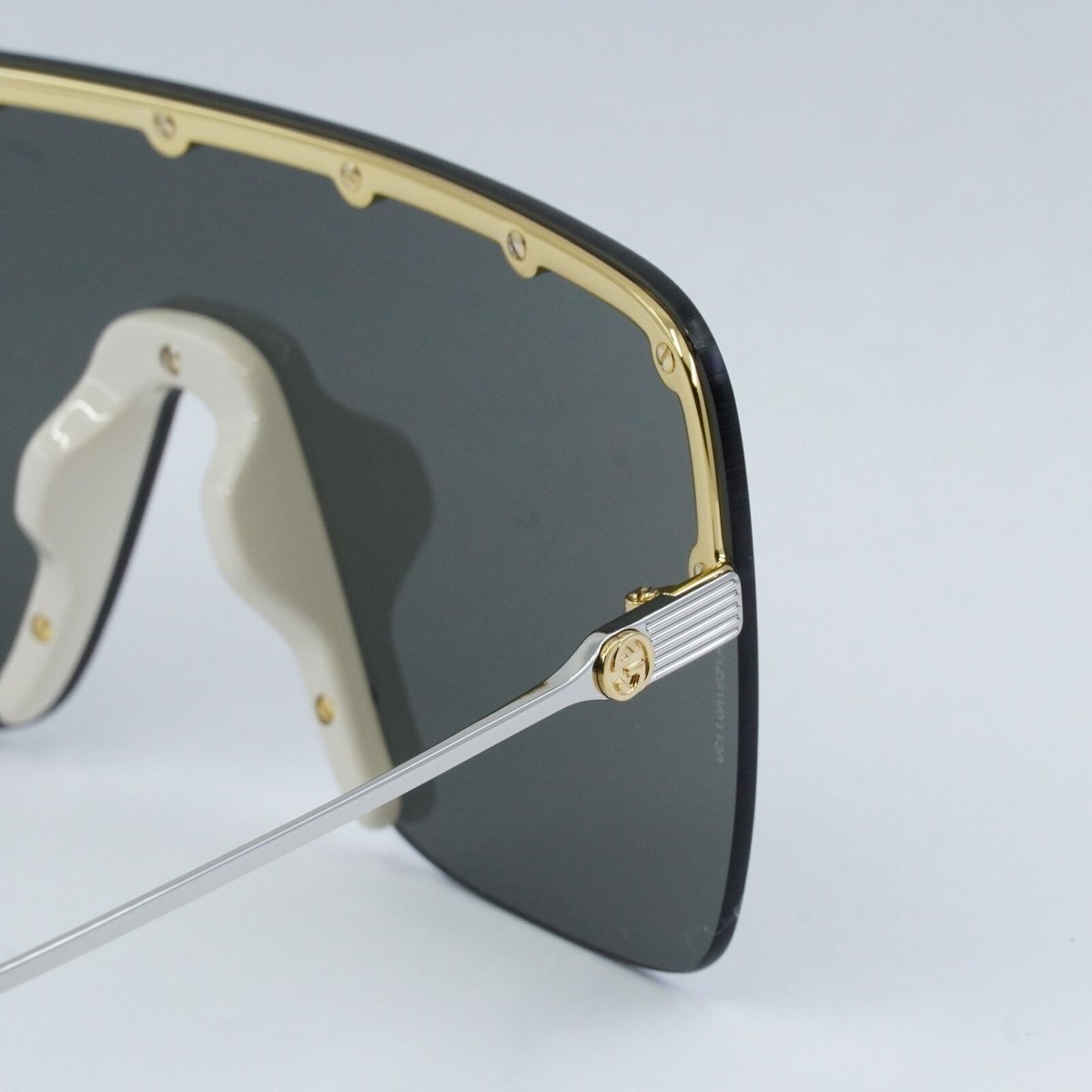 FINAL PRICE NEW GUCCI GG1245S 004 GOLD/GREY SUNGLASSES GUCCI GG1245S AUTHENTIC Stud Oversized Mask 1245 Silver  main image 3