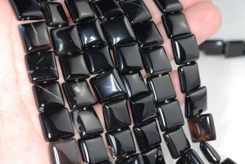 CUENTAS SUELTAS CUADRADAS PIEDRAS PRECIOSAS ÁGATA NEGRA 12 MM 7,5" - Imagen 1 de 4