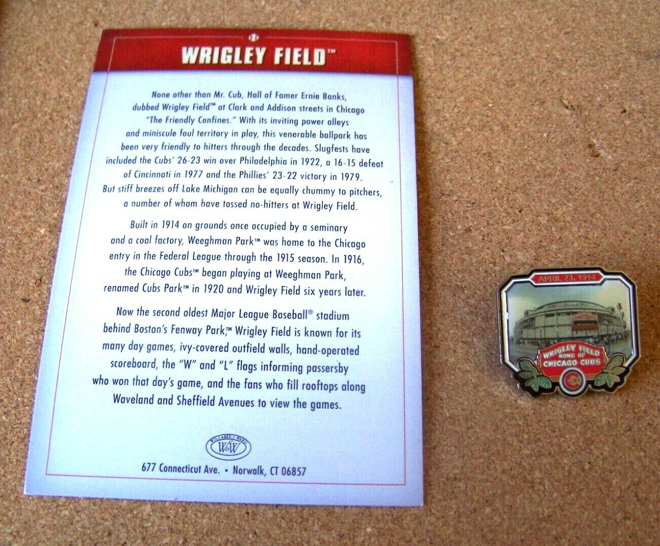 Wrigley Field Chicago Cubs photo pin /card W&W Willabee & Ward