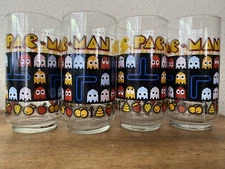 Vintage Pac Man Glasses 1980 Set of 4 Bally Midway MFG Co.