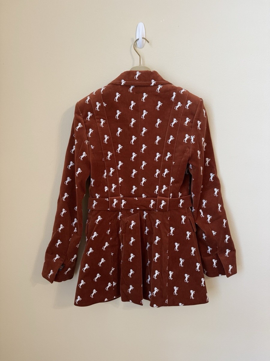 ジャケット CHLOE BLAZERS Chloe Horse Embroidered Velvet Blazer Jacket Crimson Brown