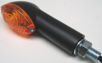 gelbe Cateye Miniblinker lang schwarzes Gehäuse schwarz dunkel ''E'' vorne rechts