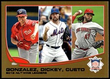 2013 Topps #287 Gio Gonzalez / R.A. Dickey / Johnny Cueto Gold #/2013