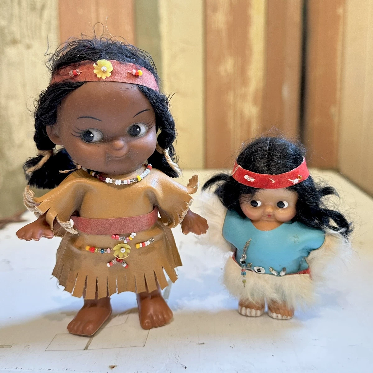Vintage Native American Indian Kewpie Doll Lot Of 2 Souvenir Roadside Americana