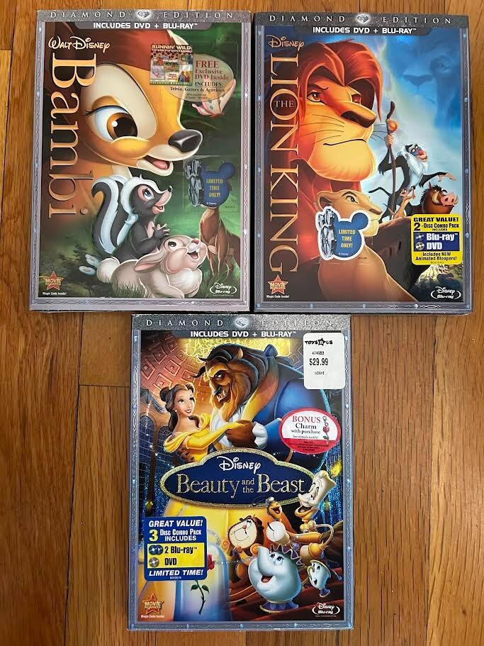 Diamond Edition Disney DIAMOND EDITION LOT OF 3 Blu-Ray /DVD Beauty & Beast Bambi The ...