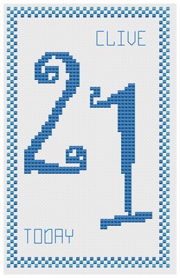 21st Birthday Blue Cross Stitch Card Kit or Pattern - by Florashell