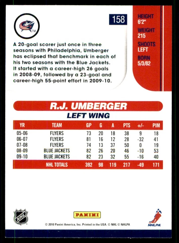 2010-11 Score R.J. Umberger #158 - Image 2 of 2