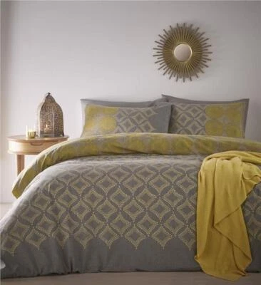 Moroccan duvet set ochre yellow grey quilt cover pillow cases new boho bedding