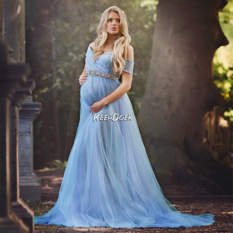Pregnant Women Dress Maternity Short Sleeve Lace Skirt Tail Gown For Photo Shoot - Image 4 of 4
