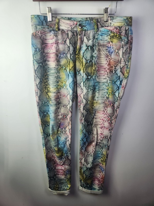 Javier Simorra Pants Womens Size 4 Multi  Stretch Animal Print Stretch