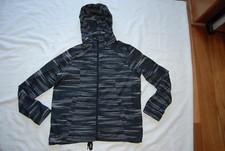 Charcoal Black Gray Stripey KYODAN Zip Front Hooded Shell Jacket Large