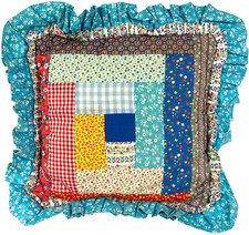 Feed Sack Handmade Patchwork Pillow Accent Throw Quilt Couch Cottagecore VTG